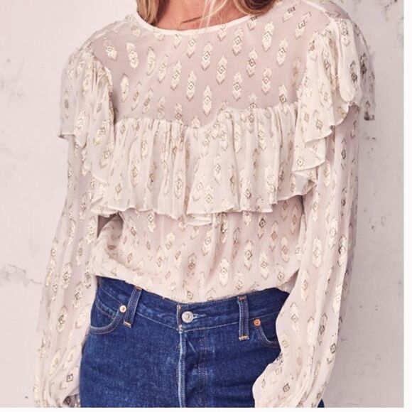 Loveshackfancy ruffle erin top with gold accents size small - Picture 4 of 16